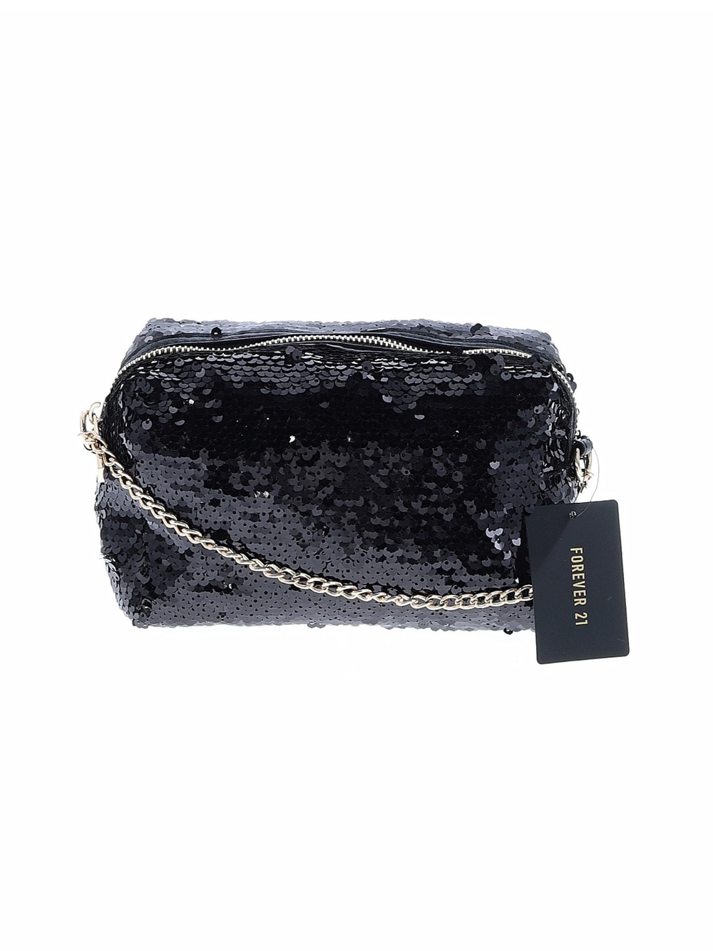 Forever 21 Black Sequin Crossbody with Gold Chain